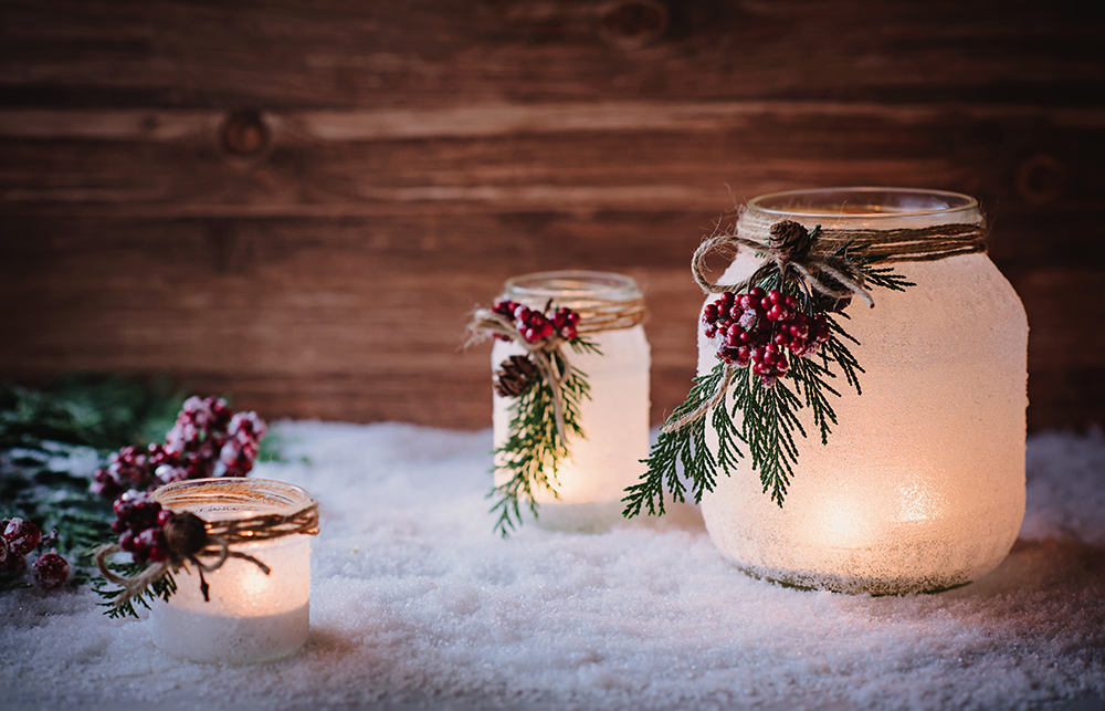 Christmas Candle Display In Jars
